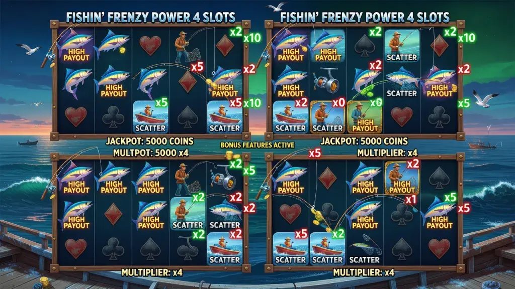 Fishin' Frenzy Power 4 Slots Gameplay and Review: Bonus Features, Best Slots, and Online Casino Guide